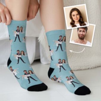 Personalisierbare Socken zur Hochzeit mit 2 Gesichtern 