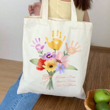 Personalisierbarer Jutebeutel Blumenstrauß mit Handabdruck