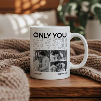 Personalisierbare Tasse mit Schwarz Weiß Fotos und Text