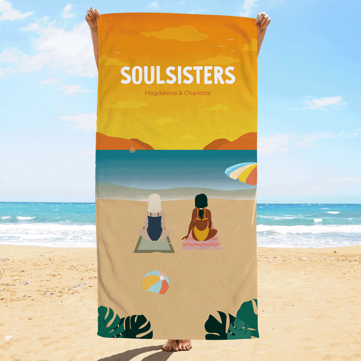 Personalisierbare Handtuch-Illustration Freundinnen Strand