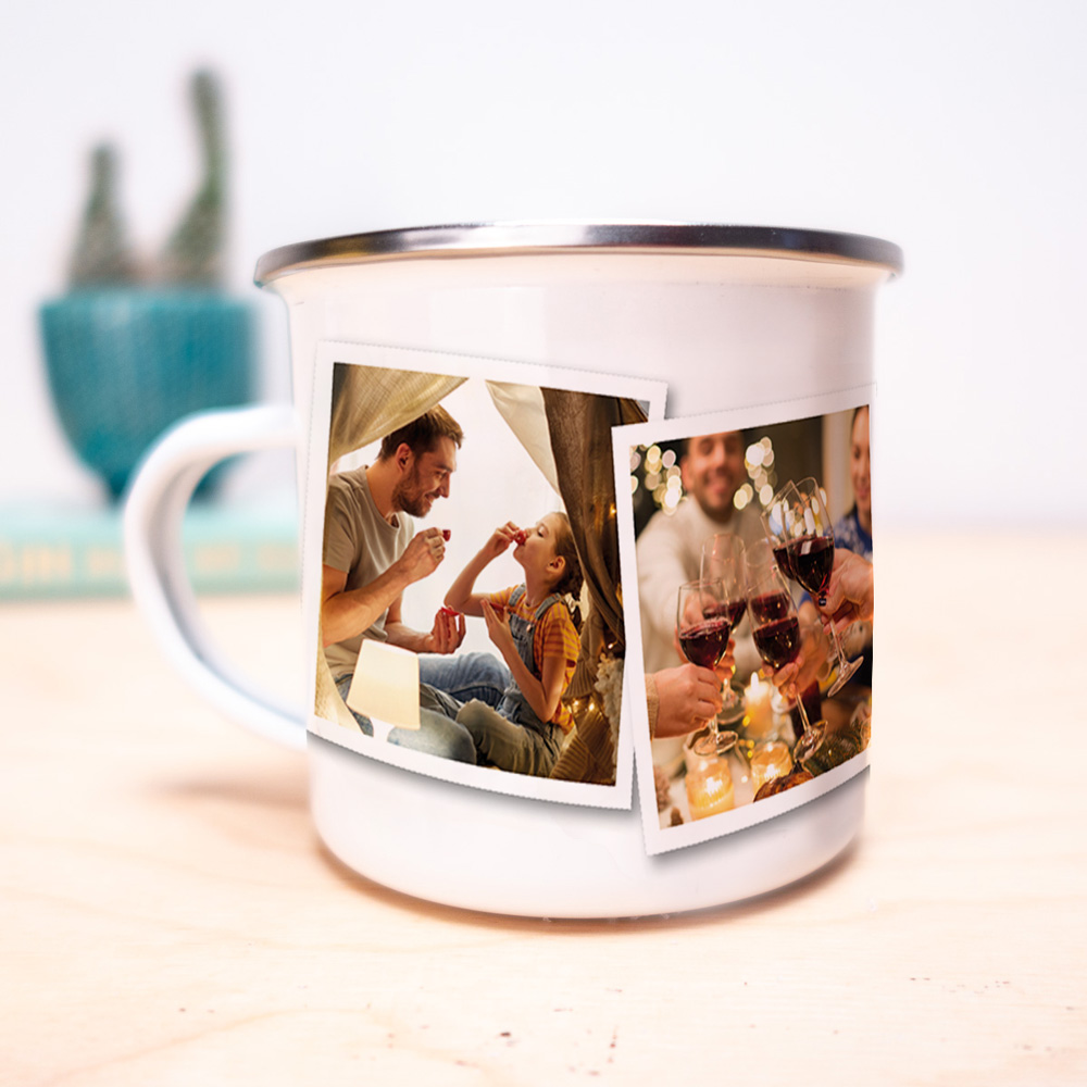 Personalisierbare Metalltasse mit Fotos
