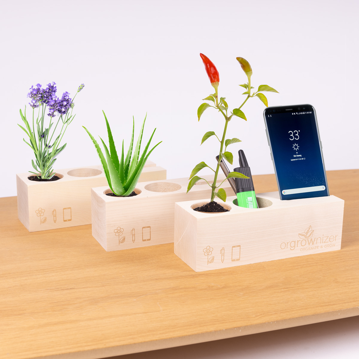Orgrownizer - Schreibtisch-Organizer mit Pflanze