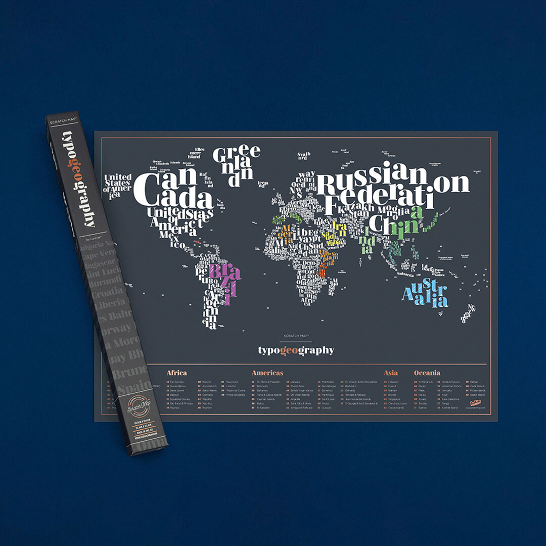 Typografische Rubbel-Weltkarte