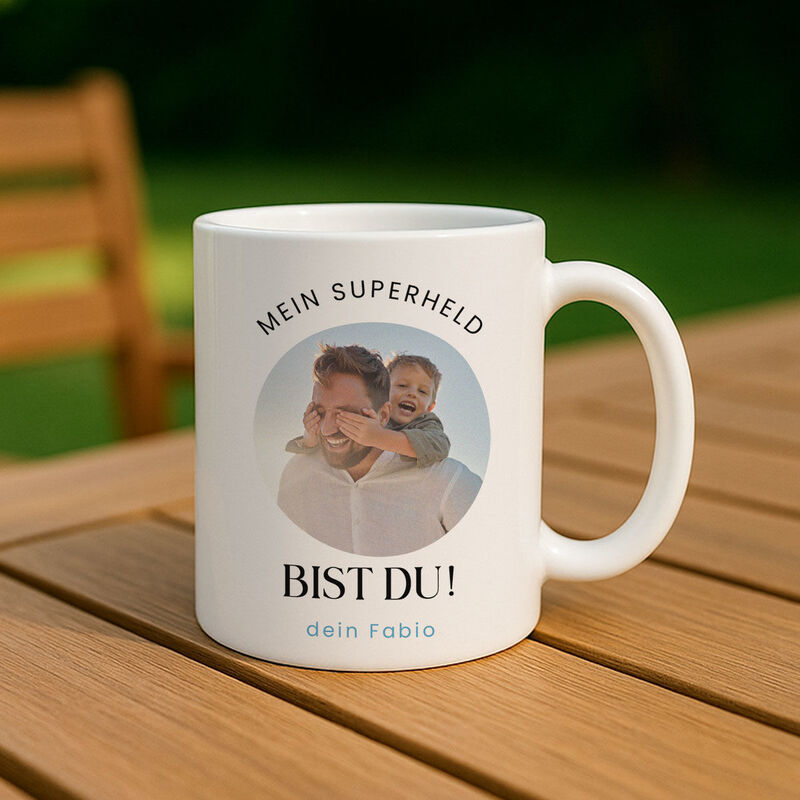 Personalisierbare Tasse mit Foto und 3 Zeilen