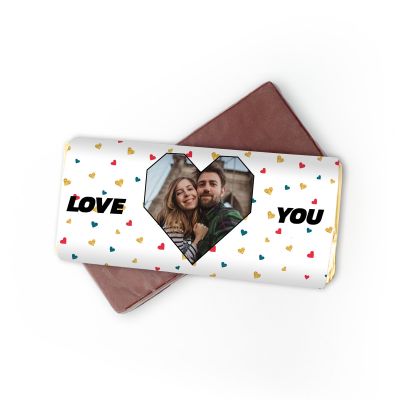Personalisierbare Schokolade mit Foto-Herz und Text Personalisierbare Schokolade mit Foto-Herz und Text