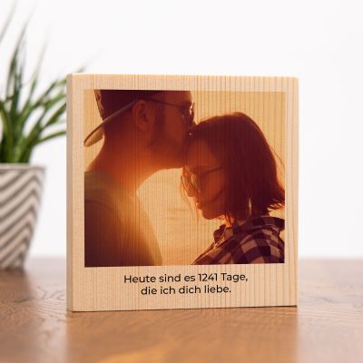 Quadratisches Holzbild mit Bild und Text Quadratisches Holzbild mit Bild und Text