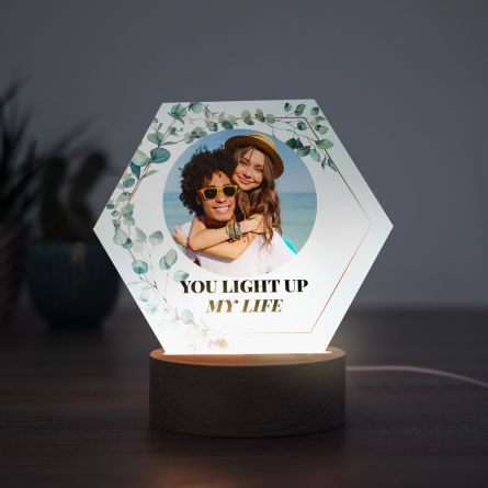 LED-Leuchte Blätter mit Bild und Text